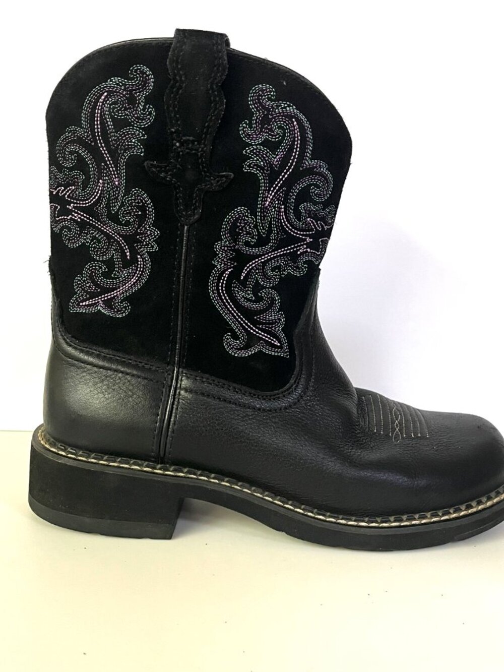 Ariat Women's Boot Fatbaby II Western Black Purple Teal Embroidery Leather W8.5B - Picture 7 of 11